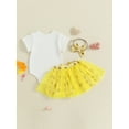 thumbnail image 6 of BemeyourBBs Infant Baby Girl First Birthday Outfit 1st Years Old Birthday Clothes Bee Letter Print Crew Neck Short Sleeve Romper Mesh Skirt and Bow Headband 3 Pcs Set, 6 of 9