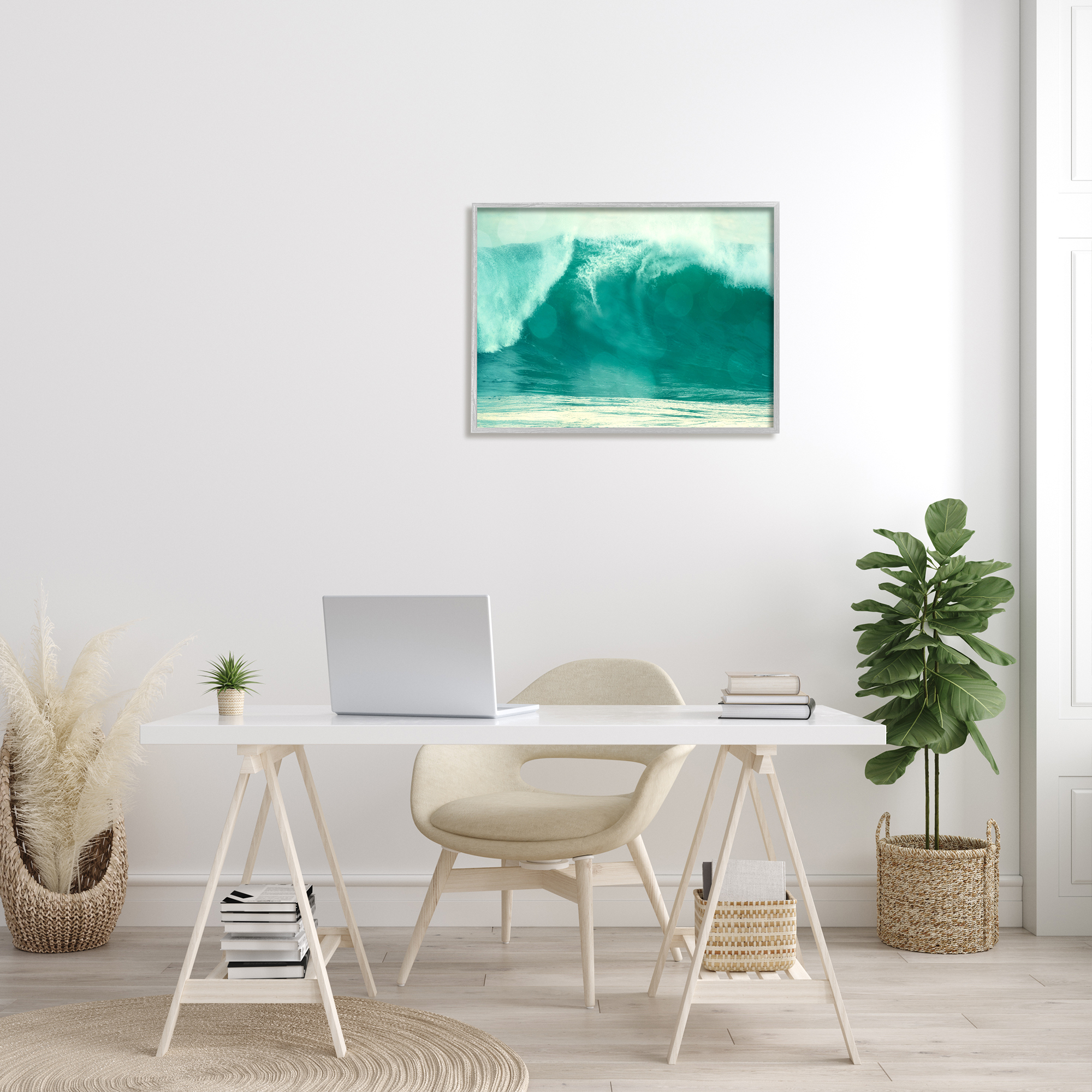 Stupell Industries Sun Spot Tidal Wave Tropical Surfing Coast Nature Painting Gray Framed Art Print Wall Art, 24 x 30