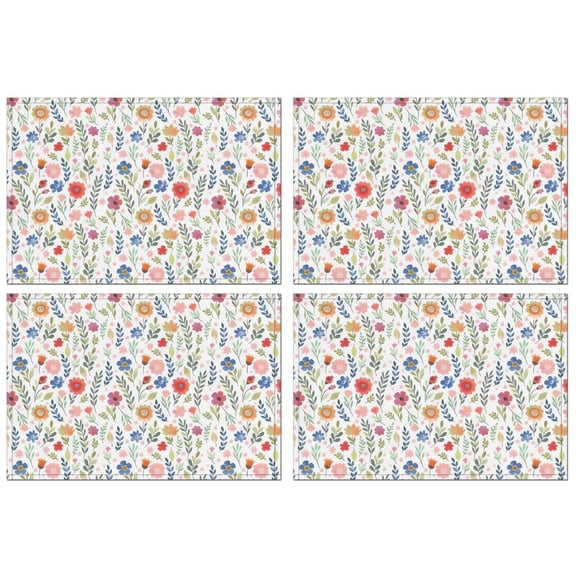 Pioneer Flower Floral Print Pattern Summer Placemats Table Placemats Set Of 4-Linen Kitchen Washable Placemats Table Mats 12x18 Inch Non-Slip Heat Resistant
