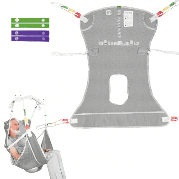 Full Body Transfer Sling with Commode Hole, Breathable Polyester Patient Lift Accessory for Daily Care, 500 lb Weight Limit, PurpleGray, Large