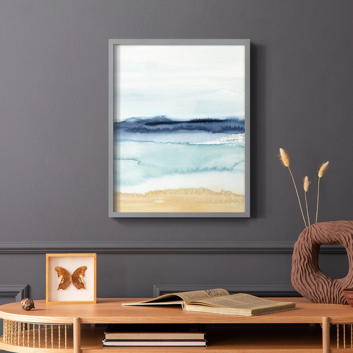 Watercolor Ocean Horizon II Framed Print in Gray Solid Wood 11 x 14 Framed Print
