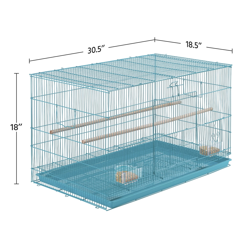 Alden Design 30" Bird Cage with Slide-Out Tray and Wood Perches, Teal Blue