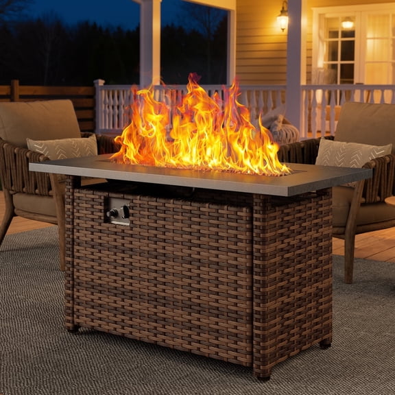 Noelse 45" Gas Fire Pit Table, 50,000 BTU Propane Fire Pits for Outdoor with Steel Lid and Lava Rock, 2 in 1 Fire Pit Table Gatherings Parties on Patio Deck Garden, CSA-Listed, Brown