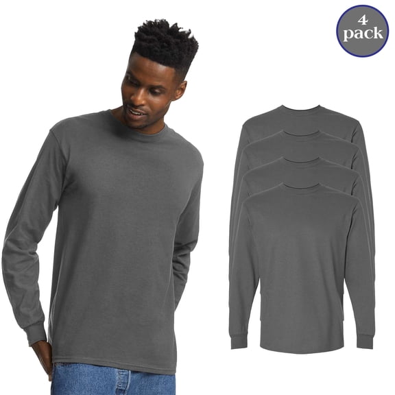 Gildan Men’s Ultra Cotton Long Sleeve T-Shirt, Activewear Modern Classic Fit Tee, Charcoal 4 Pack, S