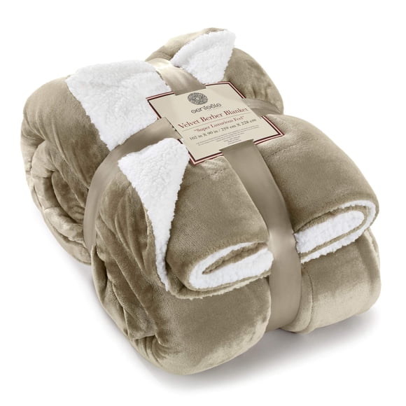 Manta Sherpa Blanket Genteele, supersuave y reversible, color marrón y blanco