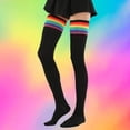 thumbnail image 2 of IWRICH Women's Long High Thigh Socks Striped over Knee Thin Tights Long Stocking Black, 2 of 5