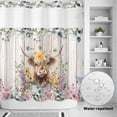 thumbnail image 2 of No Hook Shower Curtain, Spring Cow Floral Shower Curtains for Bathroom with See Through Top Window, Green Eucalyptus Leaves Grey Wooden Waterproof & Washable Bath Curtain 66"x72", 2 of 9