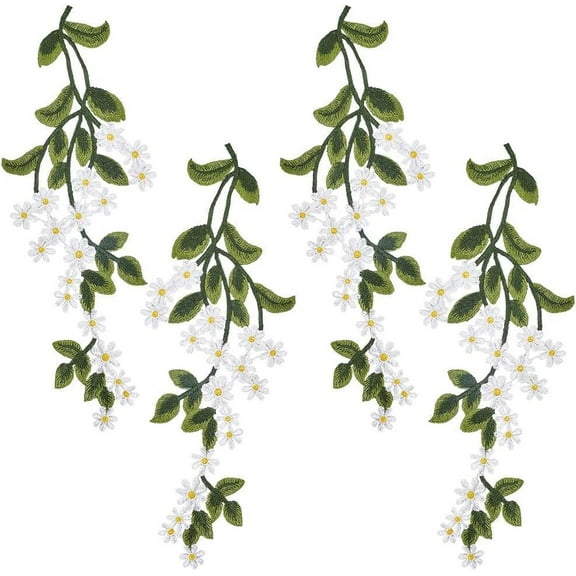 2 Pair Green Leaves Floral Lace Applique Leaves Vine Lace Applique Forest Green Leaf Flower Patches Embroidered Lace Trim Daisy Sewing Applique Crafts for Costume Clothing DIY Craft Project