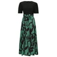 thumbnail image 4 of Summer Dresses for Women 2025 Floral Print Wrap Short Sleeve Maxi Patchwork Ruffle A Line Sun Dress Dark Green S, 4 of 5