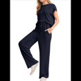 thumbnail image 1 of Conjunto Informal de Dos Piezas de Punto Acanalado para Mujer, Camiseta de Corta y Pantalón , Ideal para el Hogar y para Viajes Azul Oscuro L, 1 of 7