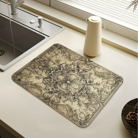 

Wobogo Ntricate Details Pattern Dish Drying Mats Diatomaceous Earth Super Absorbent Non-slip Rubber Sole 23.6×19.7in