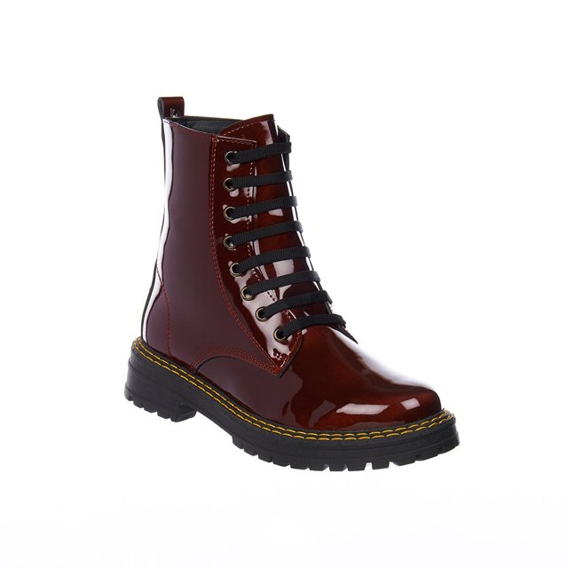 Botas Casuales Para Dama Moda Urbana Agujetas Vino Charol vino 23 Incógnita 045D1C