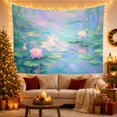 thumbnail image 3 of Water Lily Pond with Teal and Pink Hues, Dreamy Impressionist for Nature Lovers, Botanical Wall Decor, Housewarming Gift, Tapestry Wall Hanging for Living Room and Bedroom, 3 of 7