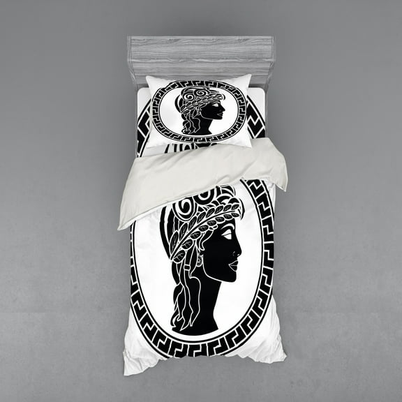 Ambesonne Retro Bedding Set 3 Pcs, Roman Woman, Twin XL, Black White