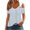 Blue, variant on Women's Striped Print O Ring Cold Shoulder V Neck Short Sleeve Tops Casual Loose Fit Blouses for 2026 Summer Black 2XL