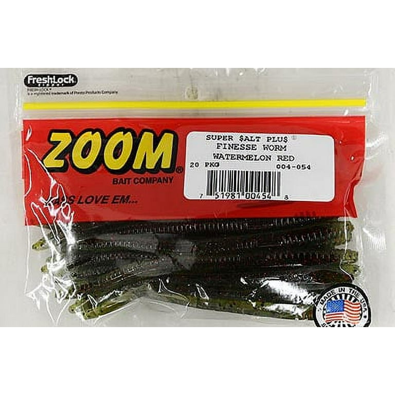 Zoom Finesse Worm Freshwater Fishing Soft Bait, Watermelon Red, 4 1/2, 20- pack 