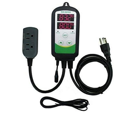 Inkbird Pre-Wired Digital Dual Stage Temperature Controller Outlet Thermostats 110V 1000W With 6.65ft DC Cord NTC Stainless Probe Sensor for Aquarium Incubator