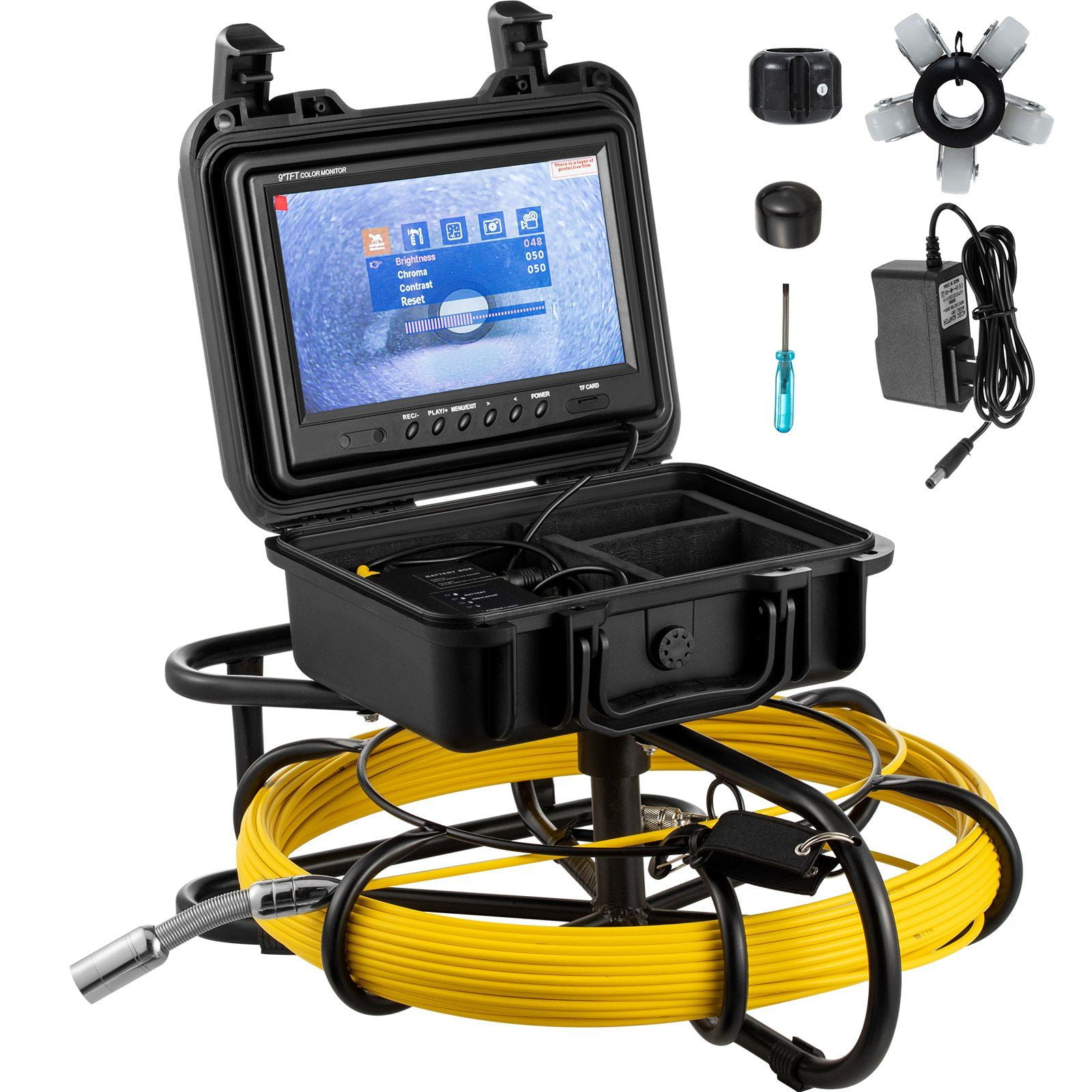 150FT Sewer Inspection Camera with 9" LCD Screen, DVR & 8GB SD Card, IP68 Waterproof Borescope w/LED Lights for Drain Pipe Plumbing, Wall Duct - Industrial Endoscope