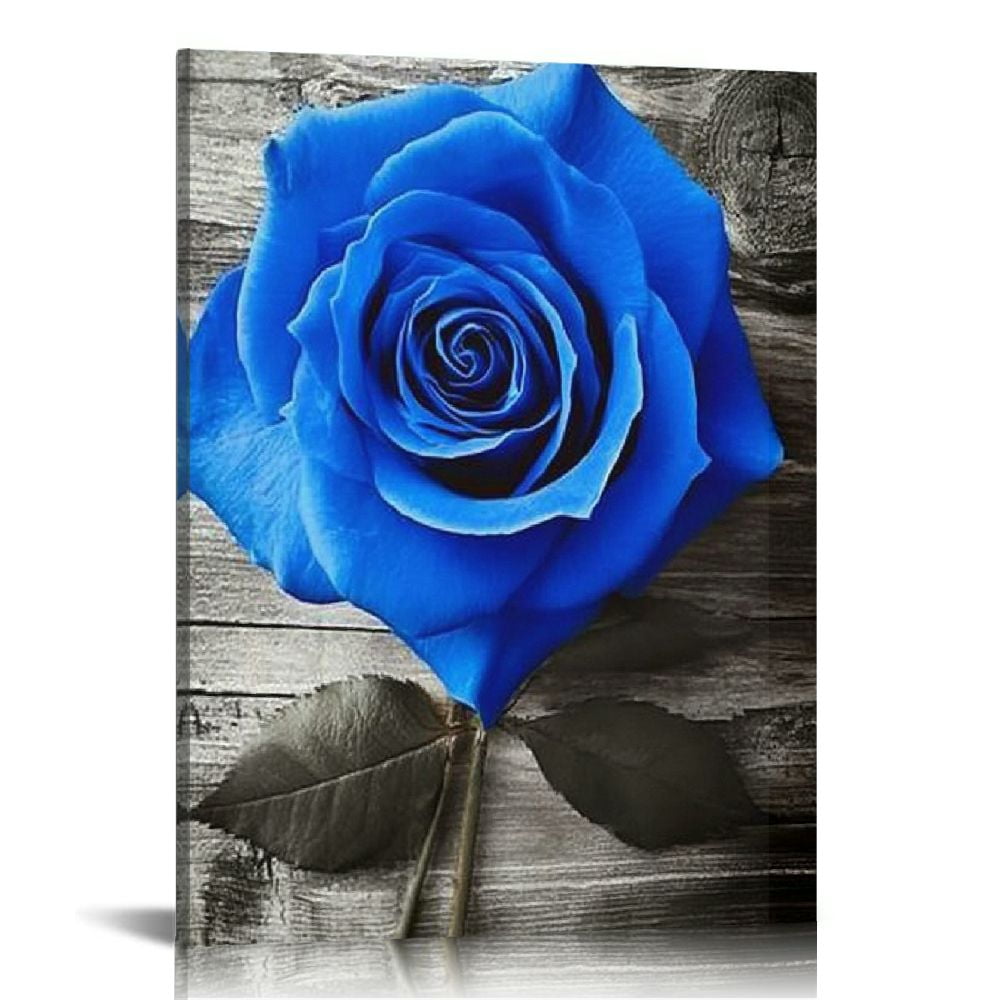JEUXUS Blue Rose Canvas Wall Art Black and White Flowers Painting