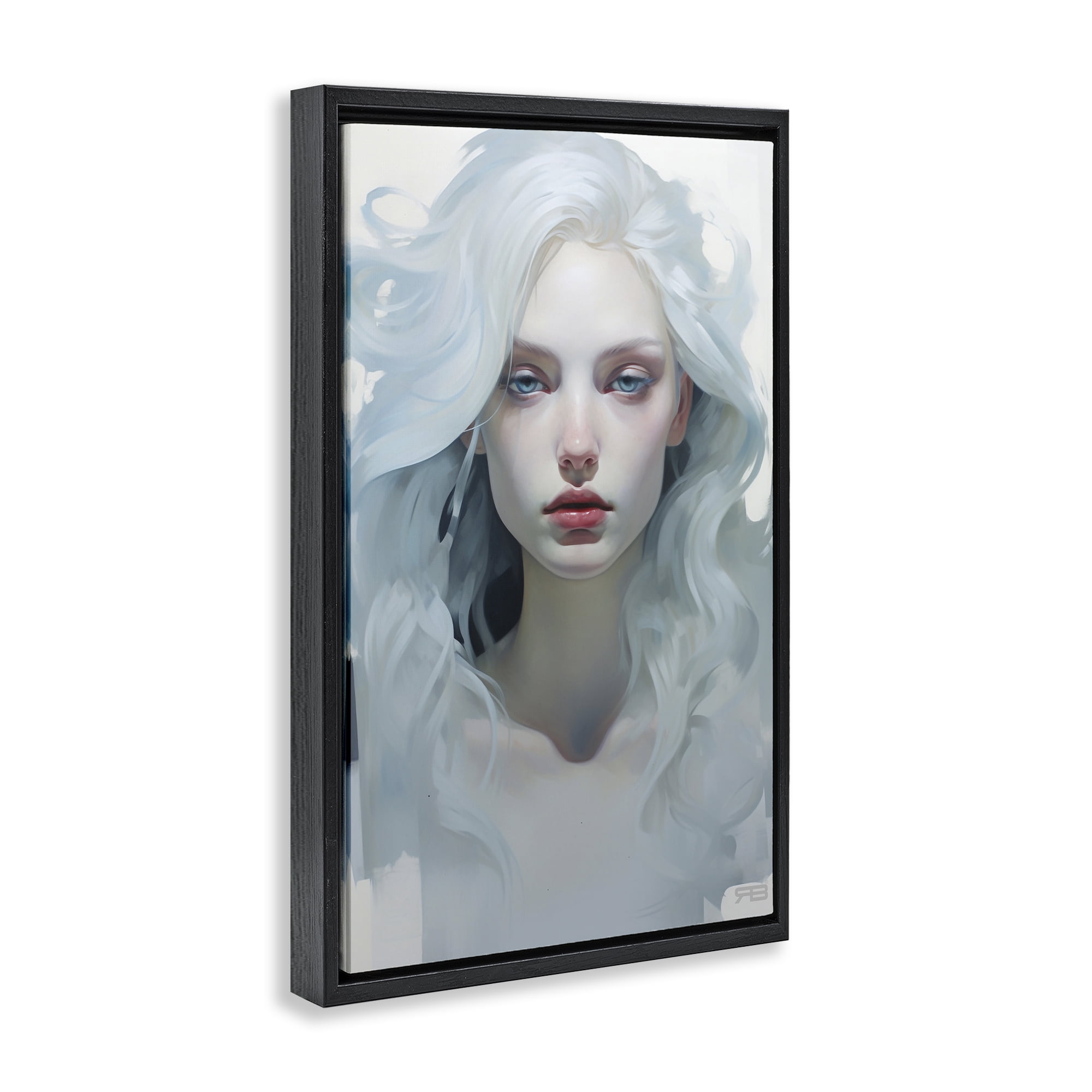 Stupell Industries Flowing Hair Visage Novelty Painting Black Floater Framed Art Print Wall Art, 17 x 25