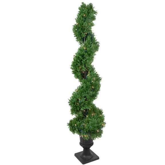Northlight Real Touch™ Artificial Pre-Lit Cedar Spiral Topiary Tree, Clear Lights - 4.5"
