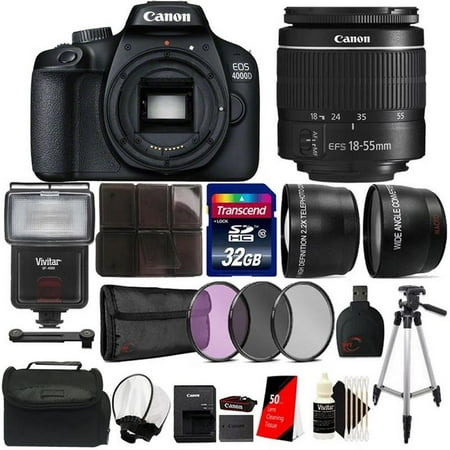 Canon EOS 4000D 18MP DSLR Camera with 18-55mm lens + Flash Top Bundle