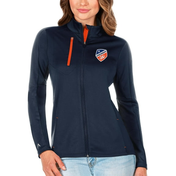 Women's Antigua Navy/Orange FC Cincinnati Generation Full-Zip Jacket