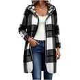 thumbnail image 2 of WIZUTIZ Women's Plaid Long Sleeve Zip Up Hooded Jacket Loose Fit Long Length Casual Coat Fall Winter Trendy Layering Outerwear with Pockets, 2 of 7