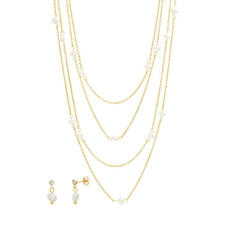 24k Layered - Pearl Triple Layered Necklace and Earring Set