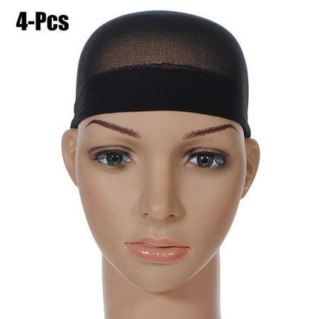 4Pcs Wig Caps, Aniwon Elastic Breathable Mesh Close End Net Wig Cap Hairnet Cap Stocking Hair Cap for Women Adult (Black)