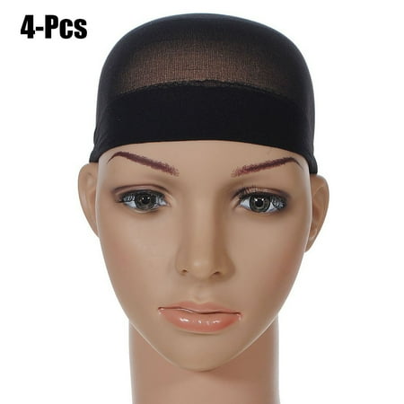 Stretch Cap Wigs 4Pcs Wig Caps, Aniwon Elastic Breathable Mesh Close End Net Wig Cap Hairnet Cap Stocking Hair Cap for Women Adult (Black) ()