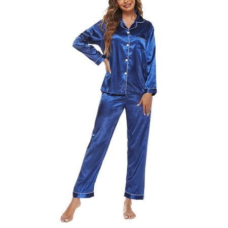 

Women Sleepwear Nightgowns Pajamas Sleeping Shirt Silk Pants Long Sleeve Loose Home Spring Fall