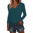 thumbnail image 2 of MORTTIC 4-Pack Women's Long Sleeve V-Neck Soft Basic Tops Loose Fit Casual Shirts for Layering Everyday Wear Dark Green White Gray Black，S, 2 of 10