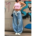 thumbnail image 2 of Women's Loose Wide Leg Jeans With Ripped Holes For Underground Hanging  Loose Pants With Buttons And Zippers For Women's Streetwear Comfortable Washed Vintage Jeans Suitable For Daily Urban, 2 of 4
