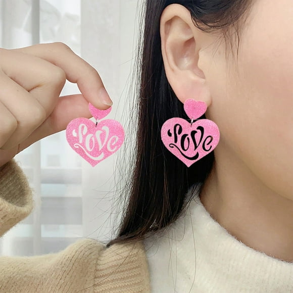 Pendientes colgantes de corazón | Joyería romántica de plástico ligero para mujeres | Tendencia rosa de moda | Versátil para uso diario, noche de cita, regalo de San Valentín | Paquete de 2