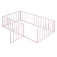 thumbnail image 3 of Twin Size Metal Floor Bed Frame With Fence And Door, Pink, 3 of 12