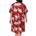 thumbnail image 4 of DARING DIVA Women's Plus Size Satin Floral Short Sleeve Round Neck Nightgown 2X Red, 4 of 6