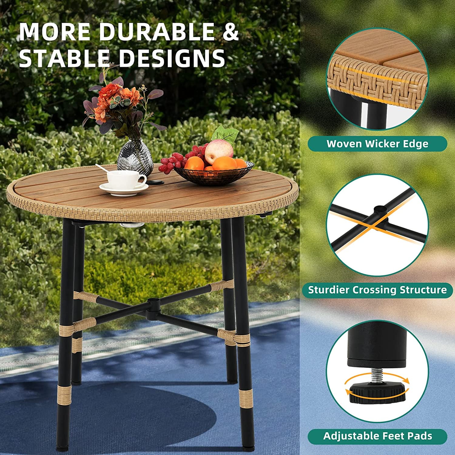 Dextrus 5 pieces Outdoor Dining Set, Patio Dining Sets with 4 Rattan Wicker Dining Chair and Round Table With Umbrella Hole, Sectional Conversation Set for Backyard, Balcony, Garden, Lawn
