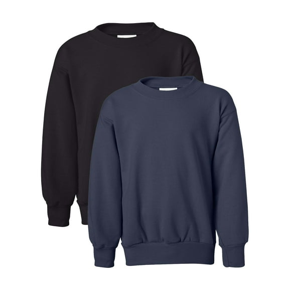 Hanes Youth Sweatshirt ComfortBlend EcoSmart Crewneck Sweater Boys Girls Long Sleeve, Black or Navy Colors, 7.8oz, 50/50 Cotton/Polyester, XL-Size, 2 Pack