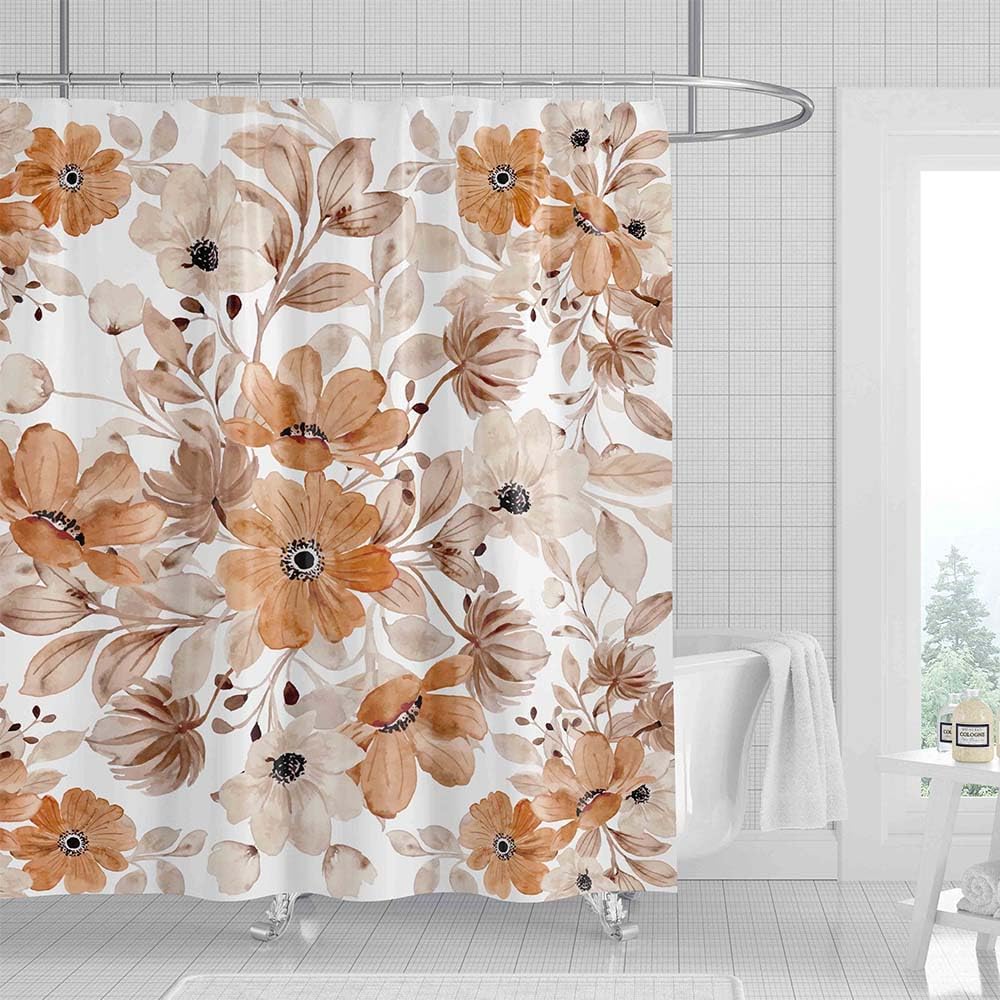 72x72 Inch Fall Shower Curtain, Fall Maple Leaves Floral Shower Curtains for Bathroom, Autumn Thanksgiving Day Harvest Decor Waterproof Fabric with 12 Hooks