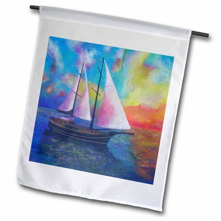 3dRose Bodrum Gulet Cruise- blue, boats, impressionism, orange, realism, sailboat, sails - Garden Flag, 12 by