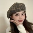 thumbnail image 4 of vnanda Plaid Newsboy Women Winter Beret Plaid Print Contrast Color Elastic Adjustable Soft Warm Decorative Dome Lady Painter Hat Women Hat, 4 of 8