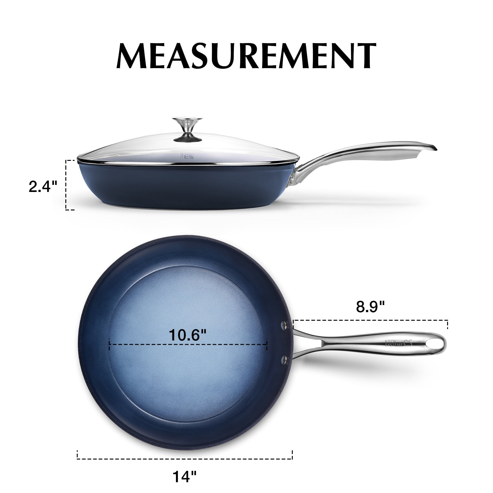 Koch Systeme CS 14 inch Nonstick Frying Pan with Lid, Skillet with Ceramic Coating, Suitable for All Stoves, Gradient Blue