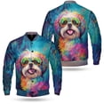 thumbnail image 3 of Hippie Shih Tzu Portrait oil painting Watercolor Tie-dye Vintage All Over Print 3D Baseball Jacket Lion Dog Lover Gifts Bomber Jacket Softball - 00015, 3 of 6