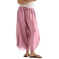 thumbnail image 2 of Linen Pants Women Lace Trim Hem Drawstring Elastic Waist Wide Leg Palazzo Trousers with Pockets Beachwear Bottoms, 2 of 6