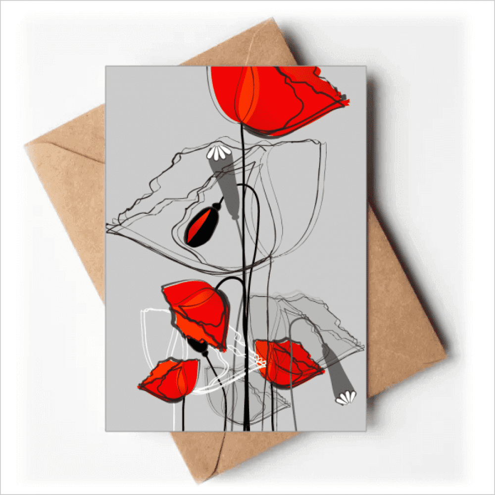 Red Flowers Art Line Painting Corn Greeting Cards You are Invited Invitations