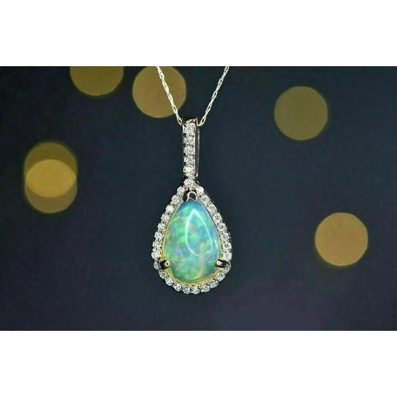 3Ct Pear Cut Lab Created Fire Opal Women's Pendant 14K White Gold Plated