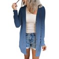 thumbnail image 2 of Women's Mid-Length Gradient Color Cardigan, Open Front Button Down Knit Sweater, Lightweight Longline Cover Up, Casual Duster Coat, Tunic Length Layering Piece Dark Blue L, 2 of 6