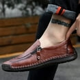 thumbnail image 3 of Men Casual Leather Loafers Summer Walking Shoes Fashionable Boat Moccasins Slip on Comfortable Driving Footwear Brown 9 US, 3 of 6