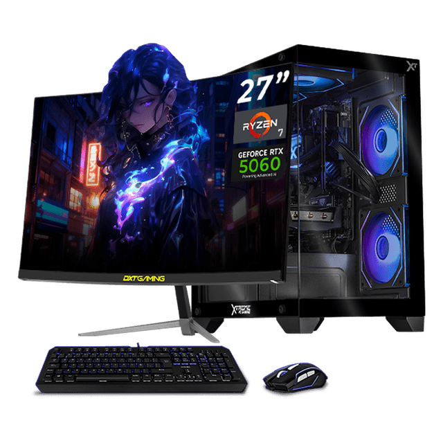 PC Gamer Completa IA Xtreme PC Gaming NVIDIA GeForce RTX 5060 AMD Ryzen 7 5700 32GB SSD 1TB Monitor Curvo 27 180Hz Sistema Liquido WIFI Black Productividad Versátil Acelerada con IA